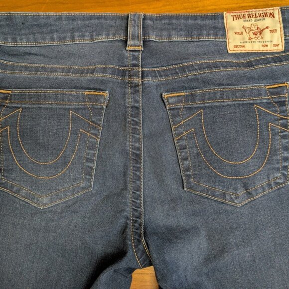 True Religion Jeans 32x28 Womens Blue Halle Mid Rise Super Skinny Dark Stretch - Picture 10 of 14